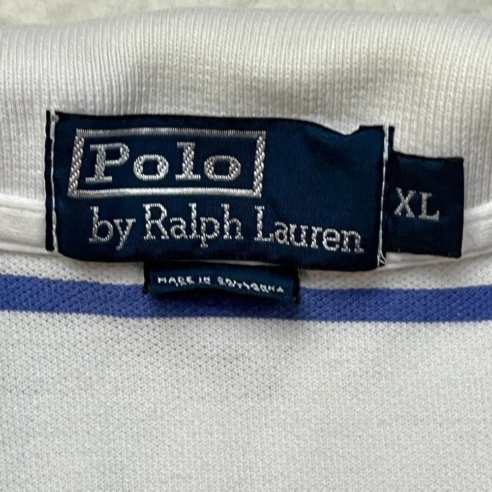 Polo Ralph Lauren Polo Shirt Mens XL White Blue Striped Short Sleeve Pony Logo